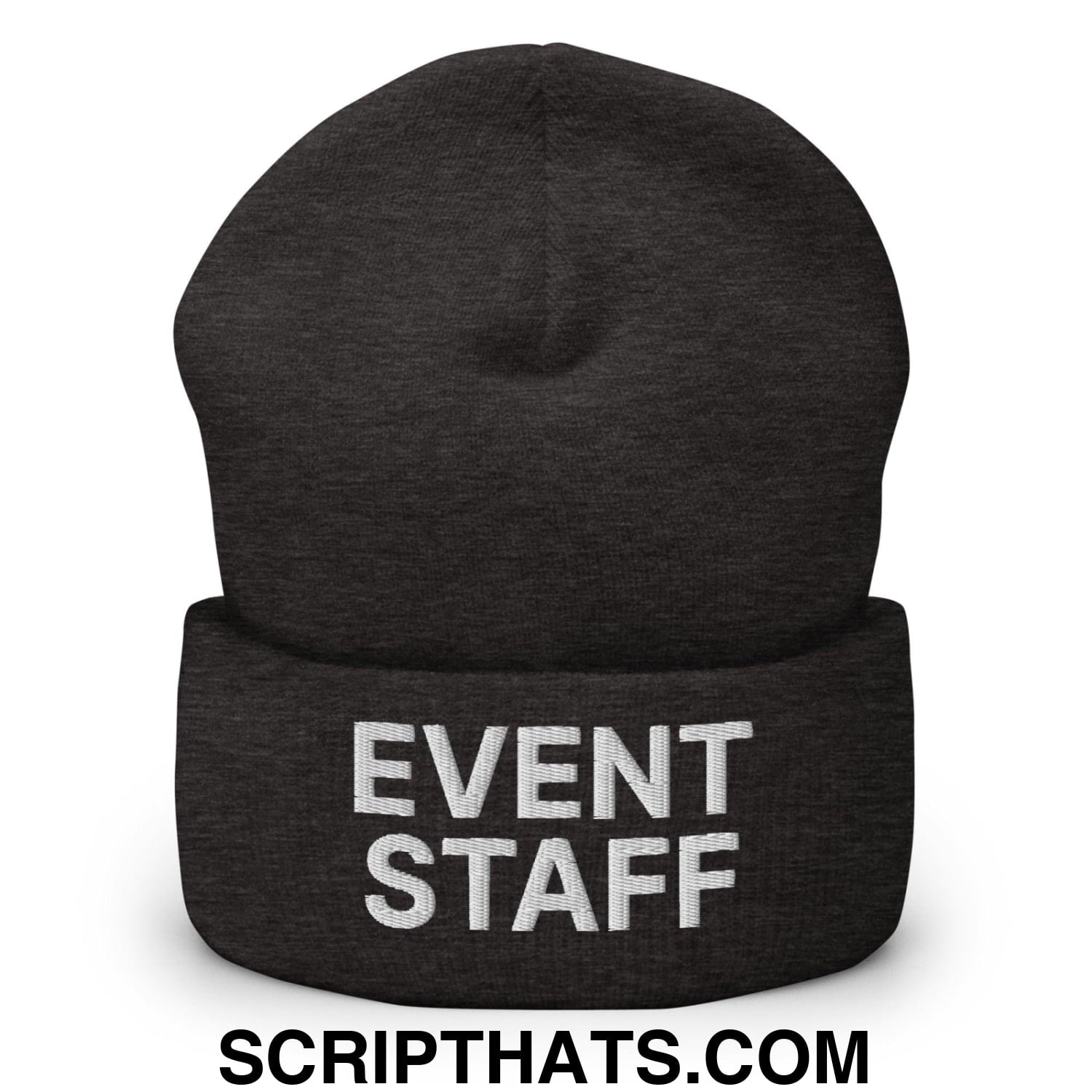 Event Staff Uniform Work Embroidered Knit Cuffed Beanie Dark Grey
