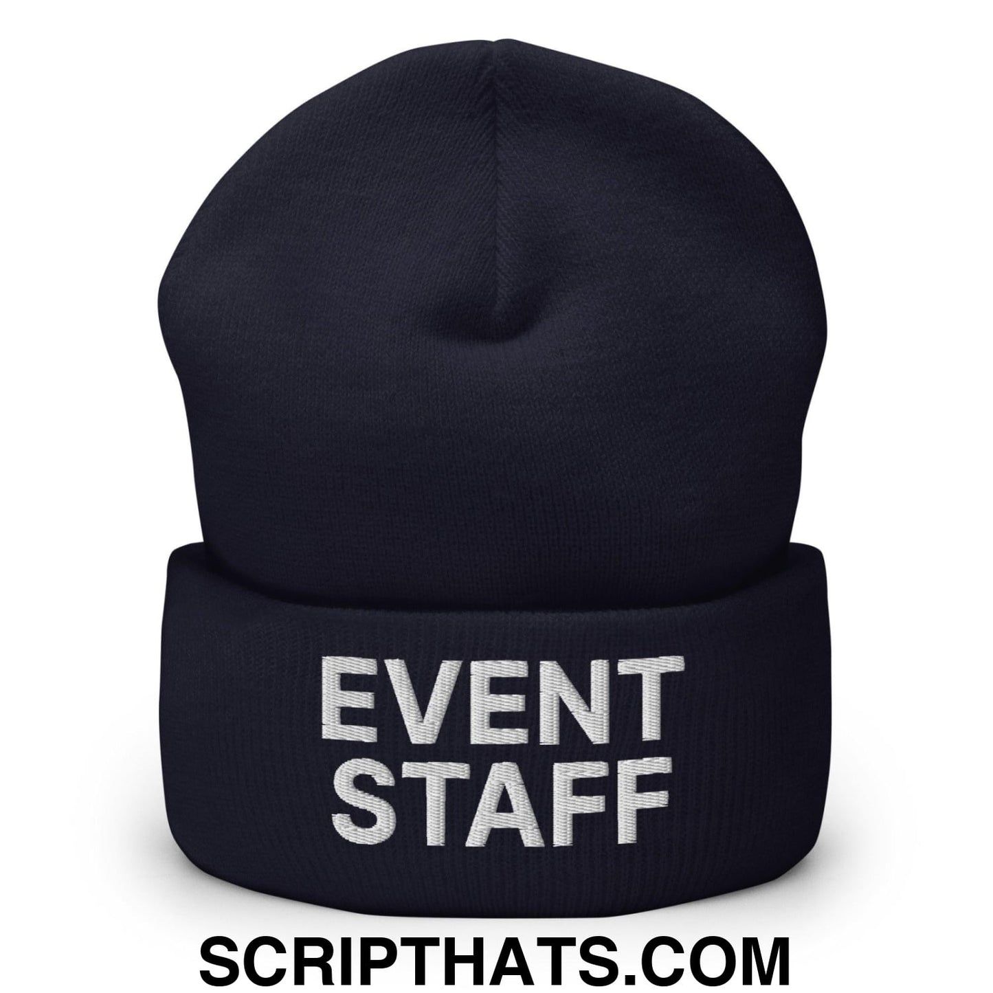 Event Staff Uniform Work Embroidered Knit Cuffed Beanie Navy