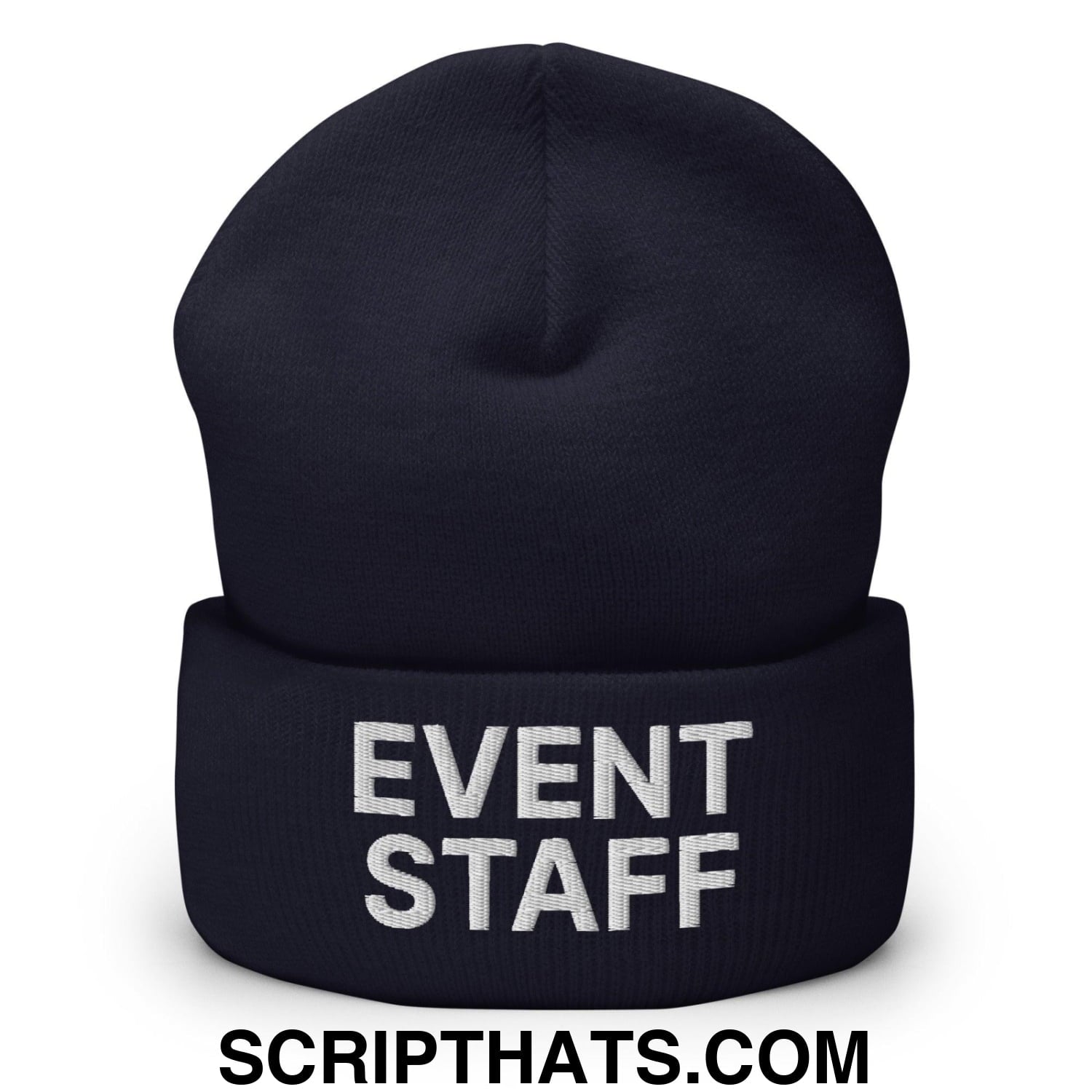 Event Staff Uniform Work Embroidered Knit Cuffed Beanie Navy