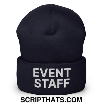 Event Staff Uniform Work Embroidered Knit Cuffed Beanie Navy