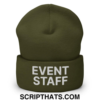 Event Staff Uniform Work Embroidered Knit Cuffed Beanie Olive