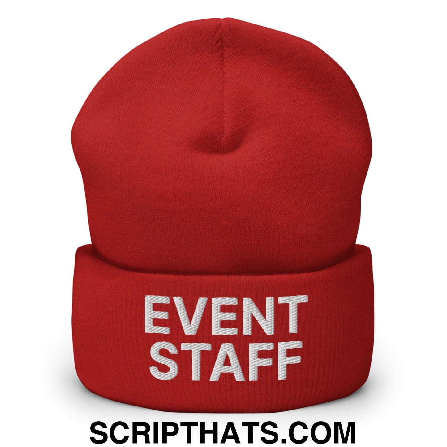 Event Staff Uniform Work Embroidered Knit Cuffed Beanie Red