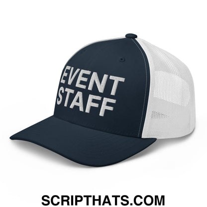 Event Staff Work Block Embroidered Mesh Trucker Hat Navy White