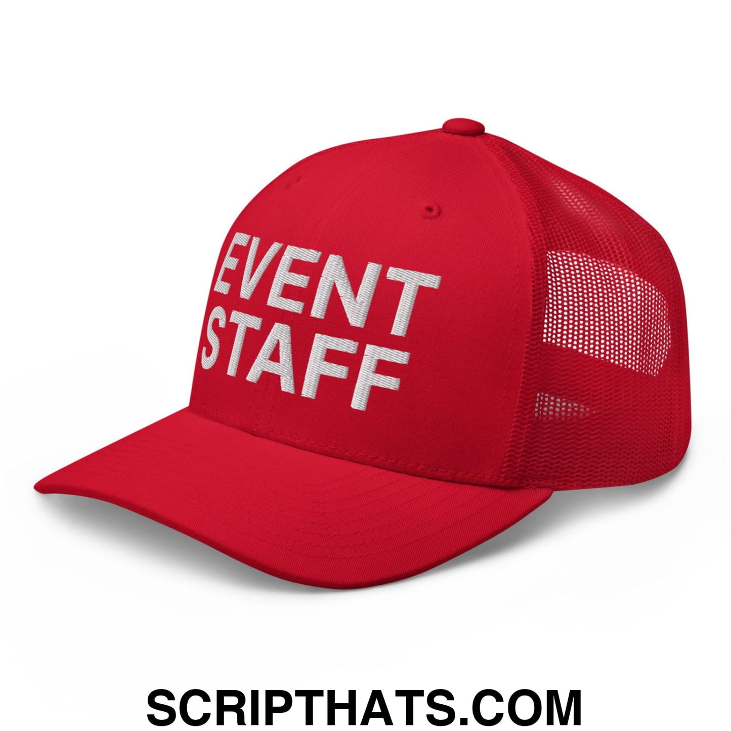 Event Staff Work Block Embroidered Mesh Trucker Hat Red