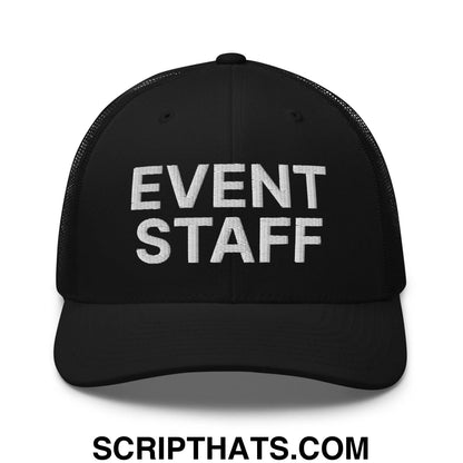 Event Staff Work Block Embroidered Mesh Trucker Hat Black