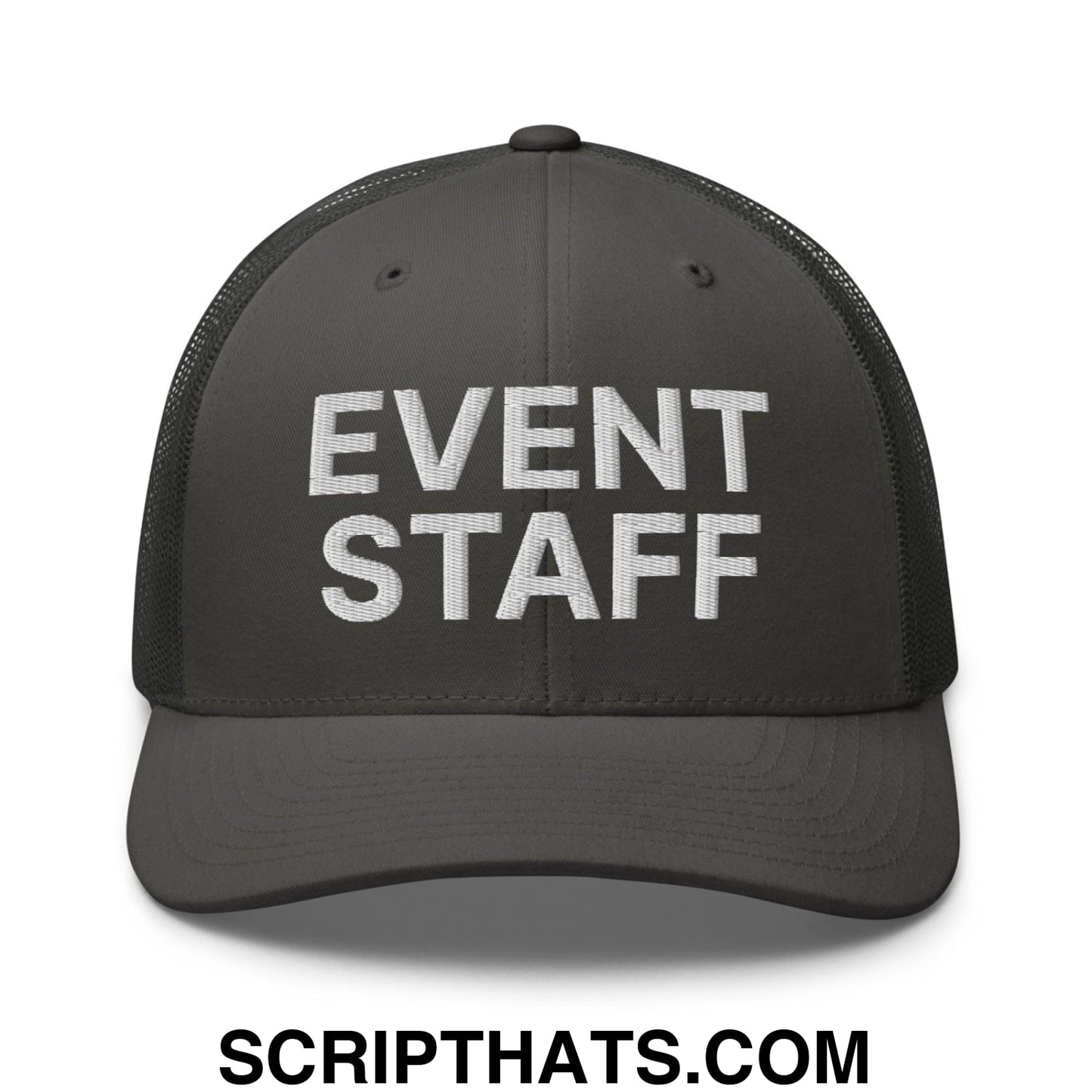 Event Staff Work Block Embroidered Mesh Trucker Hat Charcoal