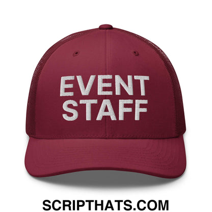Event Staff Work Block Embroidered Mesh Trucker Hat Cranberry