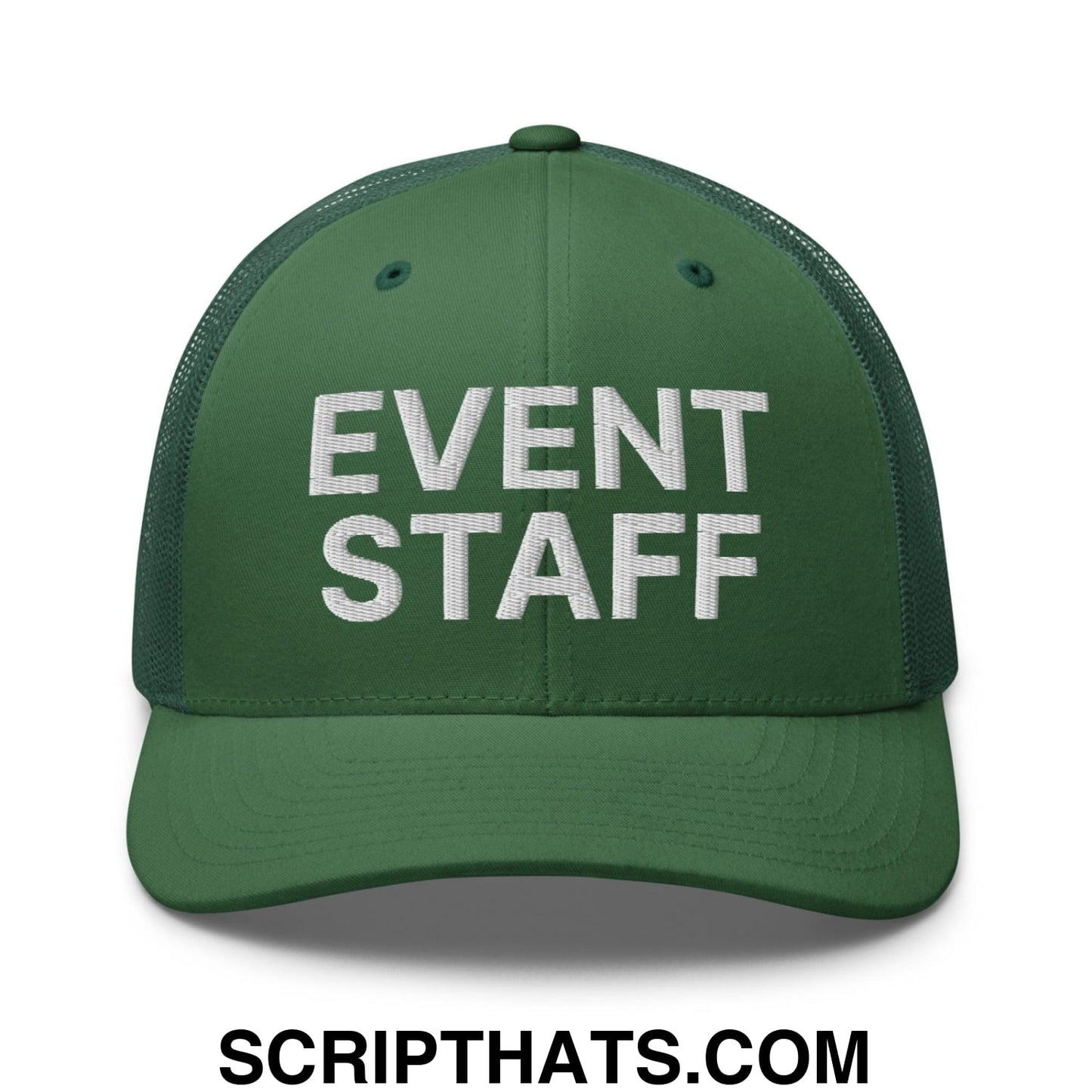 Event Staff Work Block Embroidered Mesh Trucker Hat Evergreen