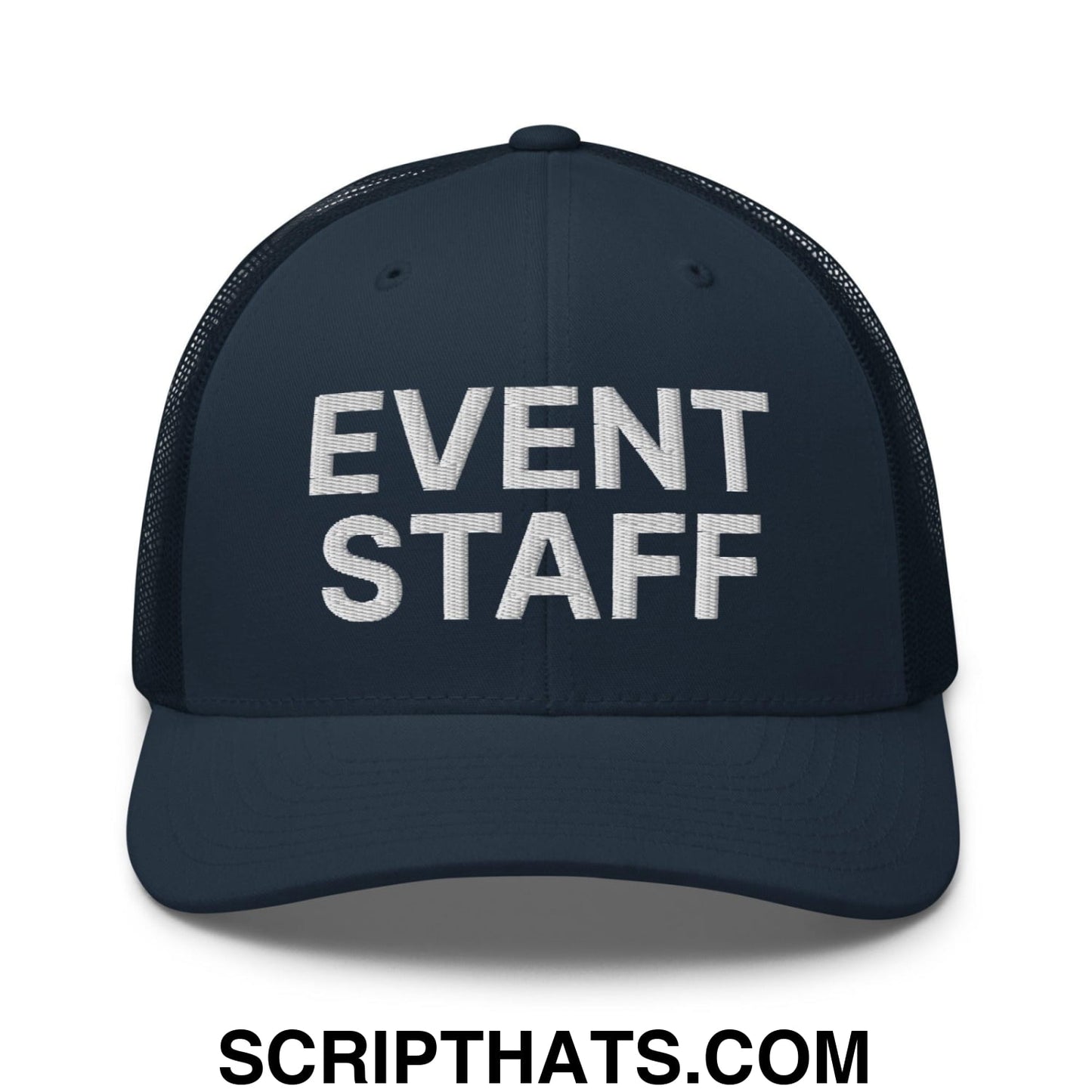 Event Staff Work Block Embroidered Mesh Trucker Hat Navy