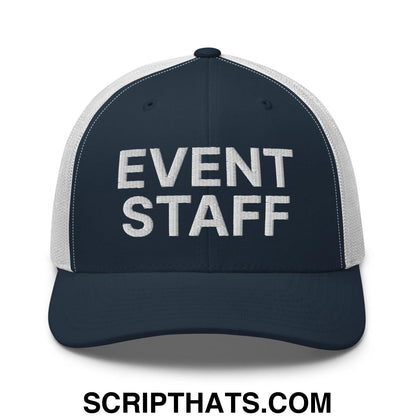 Event Staff Work Block Embroidered Mesh Trucker Hat Navy White