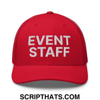Event Staff Work Block Embroidered Mesh Trucker Hat Red