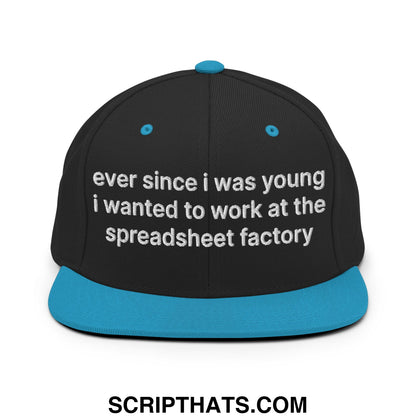Ever Since I was Young I Wanted to Work at The Spreadsheet Factory Embroidered Flat Bill Brim Snapback Hat Black Teal