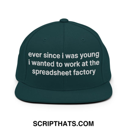Ever Since I was Young I Wanted to Work at The Spreadsheet Factory Embroidered Flat Bill Brim Snapback Hat Spruce