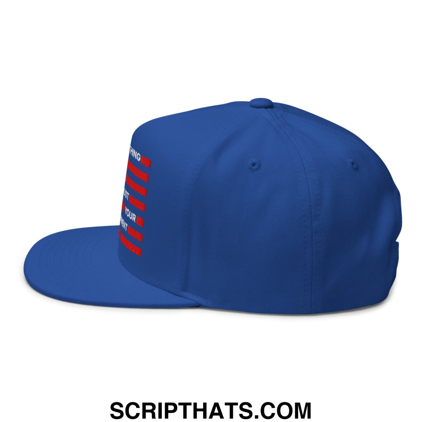 Everything Is Fine Trust Your Government Embroidered Flat Bill Brim 5 Panel Snapback Hat Royal Blue