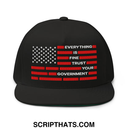 Everything Is Fine Trust Your Government Embroidered Flat Bill Brim 5 Panel Snapback Hat Black