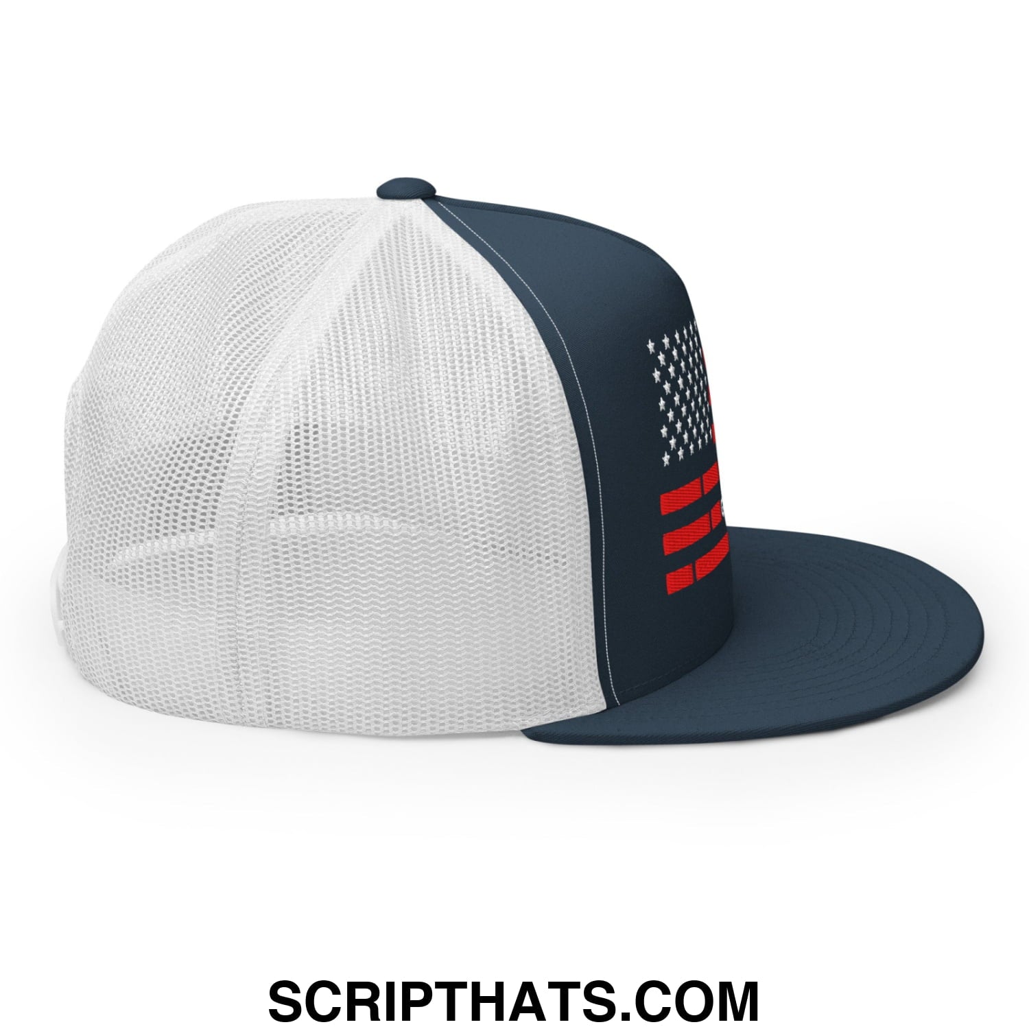 Everything Is Fine Trust Your Government Embroidered Flat Bill Brim Mesh Trucker Hat Navy White