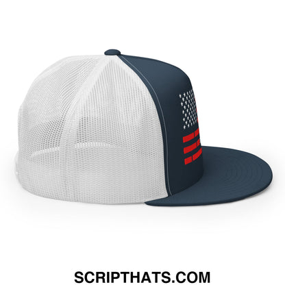 Everything Is Fine Trust Your Government Embroidered Flat Bill Brim Mesh Trucker Hat Navy White