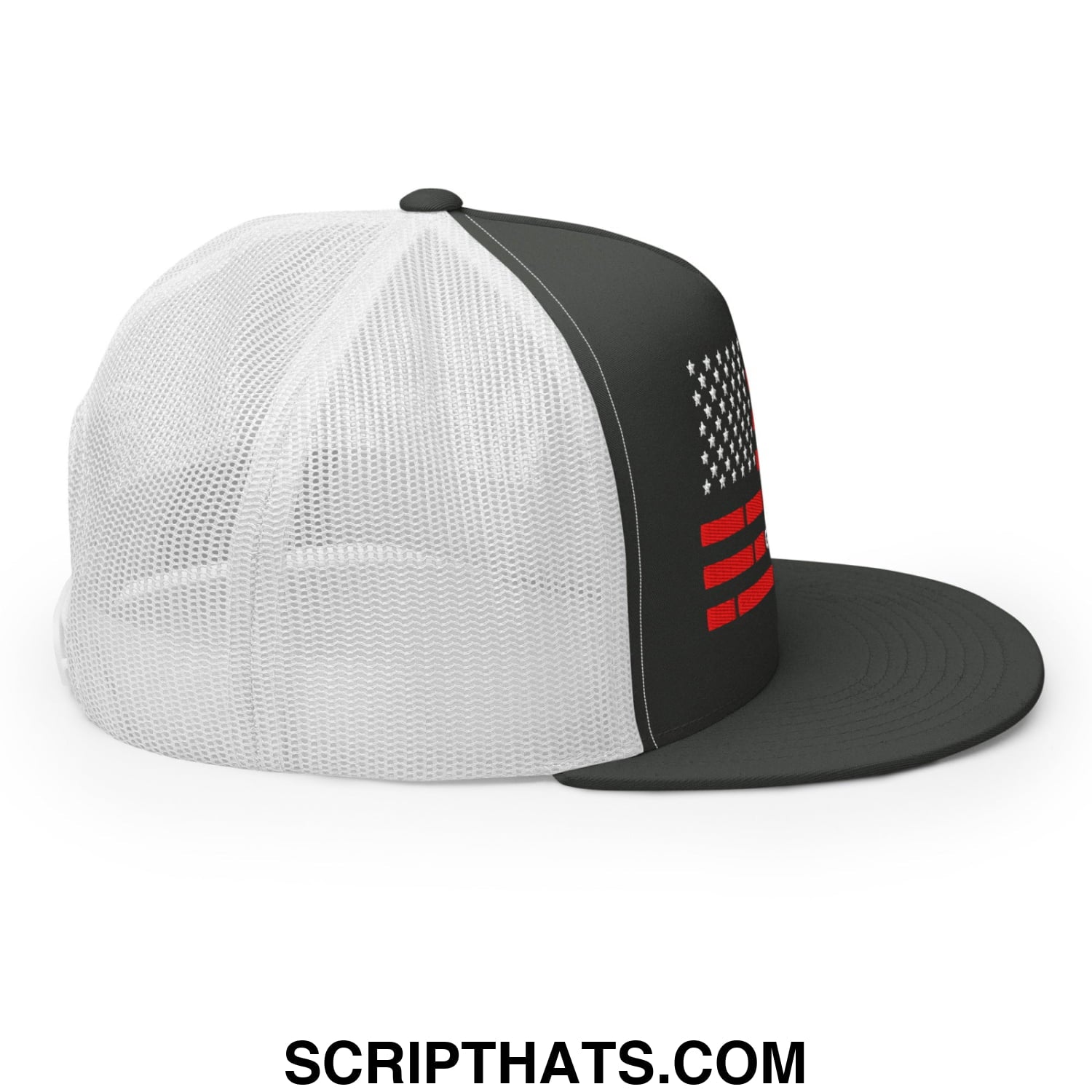 Everything Is Fine Trust Your Government Embroidered Flat Bill Brim Mesh Trucker Hat Charcoal White