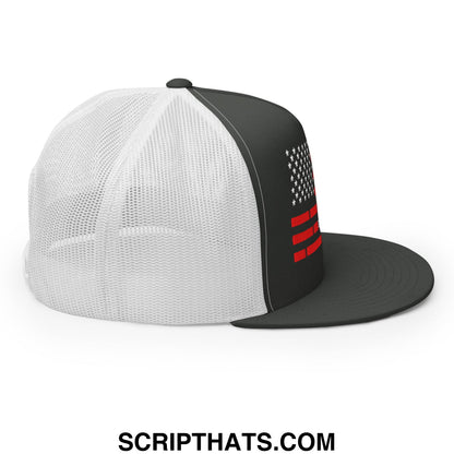 Everything Is Fine Trust Your Government Embroidered Flat Bill Brim Mesh Trucker Hat Charcoal White
