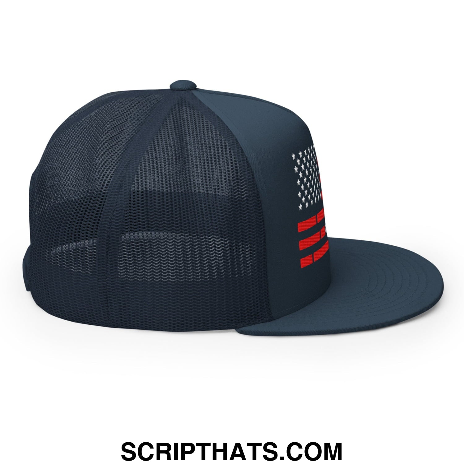 Everything Is Fine Trust Your Government Embroidered Flat Bill Brim Mesh Trucker Hat Navy