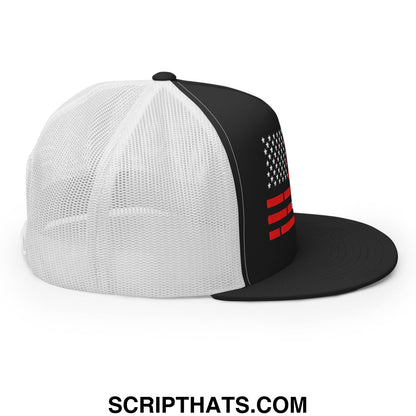 Everything Is Fine Trust Your Government Embroidered Flat Bill Brim Mesh Trucker Hat Black White