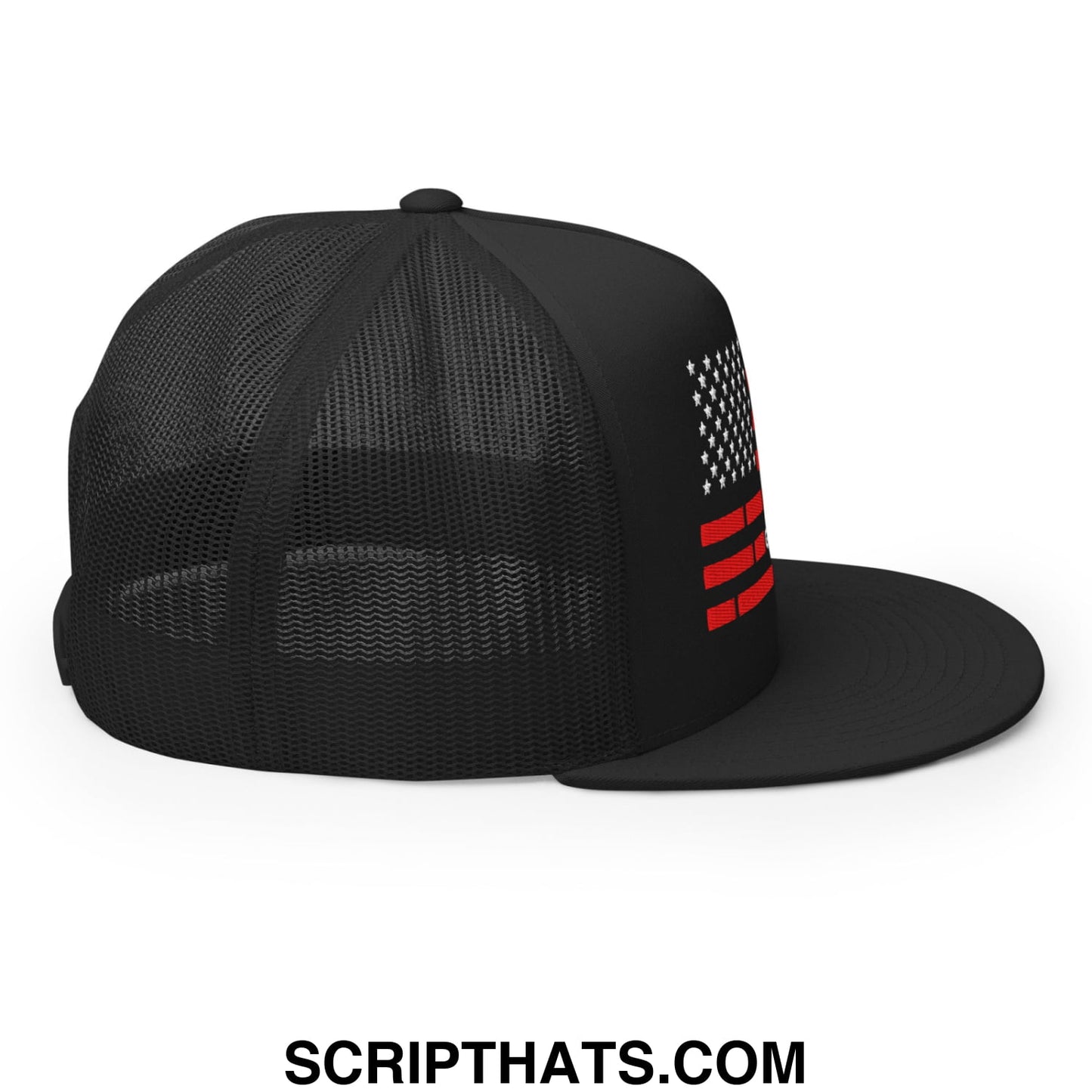 Everything Is Fine Trust Your Government Embroidered Flat Bill Brim Mesh Trucker Hat Black