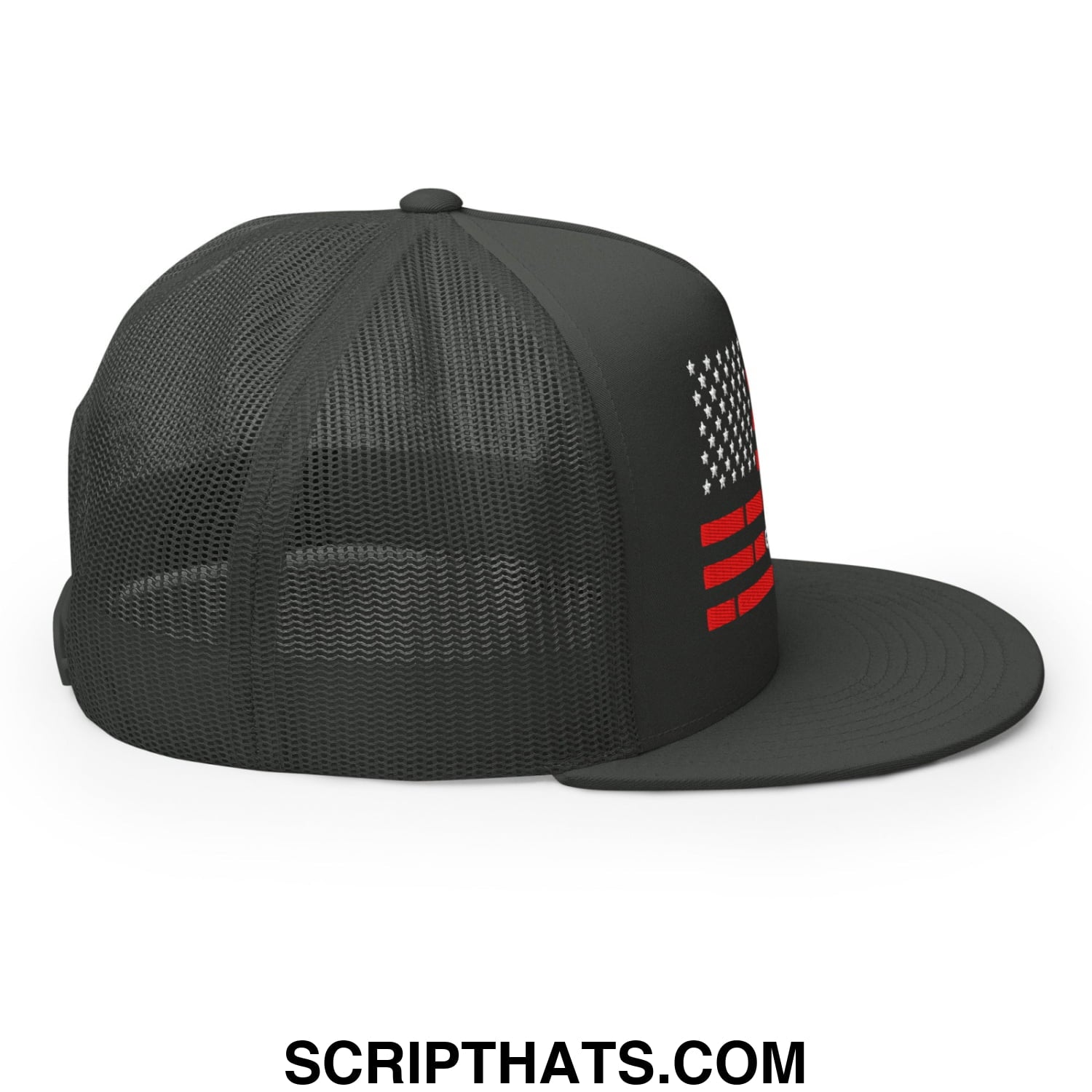 Everything Is Fine Trust Your Government Embroidered Flat Bill Brim Mesh Trucker Hat Charcoal