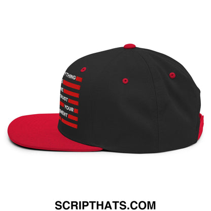 Everything Is Fine Trust Your Government Embroidered Flat Brim Bill Snapback Hat Black Red