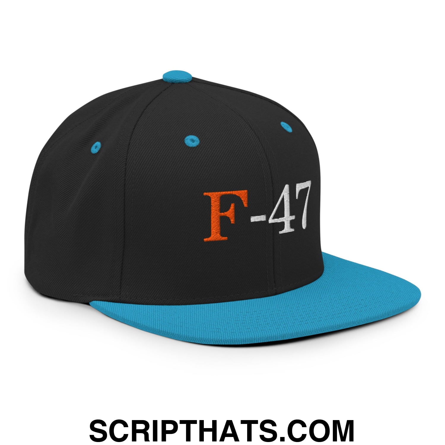 F-47 FDT Embroidered Flat Bill Brim Snapback Hat Black Teal