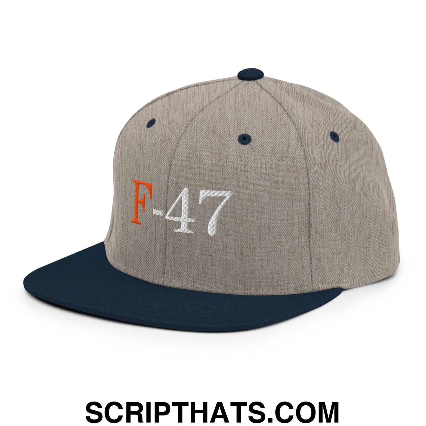 F-47 FDT Embroidered Flat Bill Brim Snapback Hat Heather Grey Navy