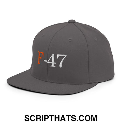 F-47 FDT Embroidered Flat Bill Brim Snapback Hat Dark Grey