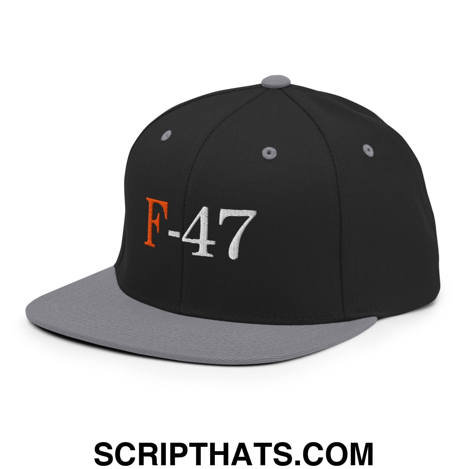 F-47 FDT Embroidered Flat Bill Brim Snapback Hat Black Silver