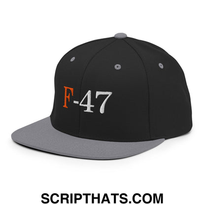 F-47 FDT Embroidered Flat Bill Brim Snapback Hat Black Silver