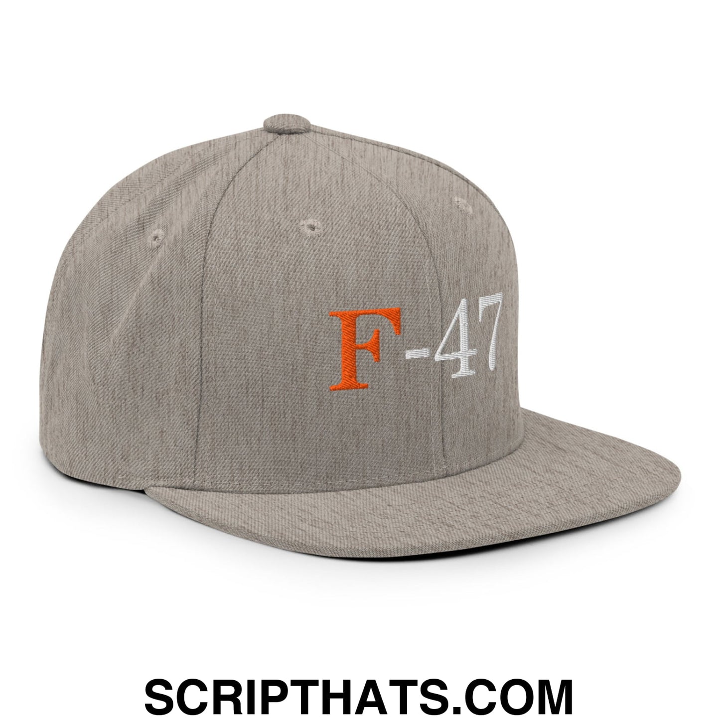 F-47 FDT Embroidered Flat Bill Brim Snapback Hat Heather Grey