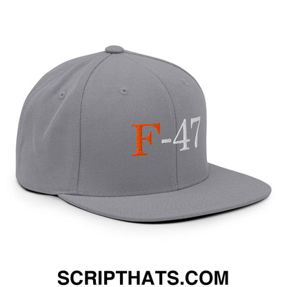 F-47 FDT Embroidered Flat Bill Brim Snapback Hat Silver