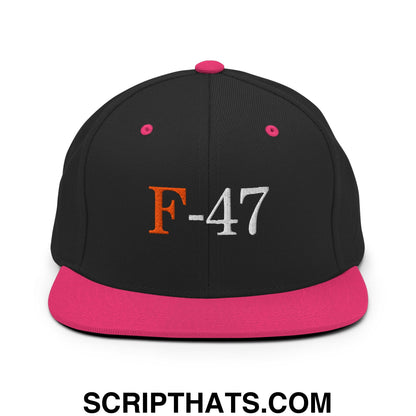 F-47 FDT Embroidered Flat Bill Brim Snapback Hat Black Neon Pink
