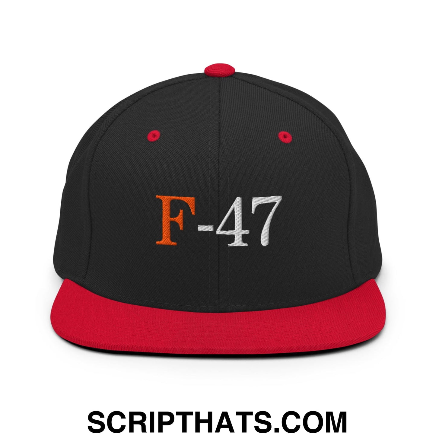 F-47 FDT Embroidered Flat Bill Brim Snapback Hat Black Red