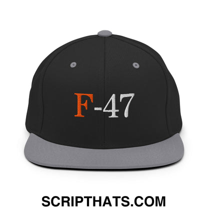 F-47 FDT Embroidered Flat Bill Brim Snapback Hat Black Silver