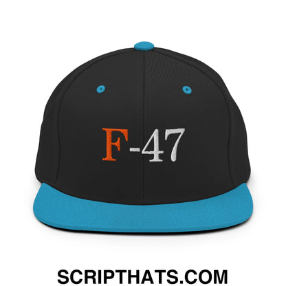 F-47 FDT Embroidered Flat Bill Brim Snapback Hat Black Teal