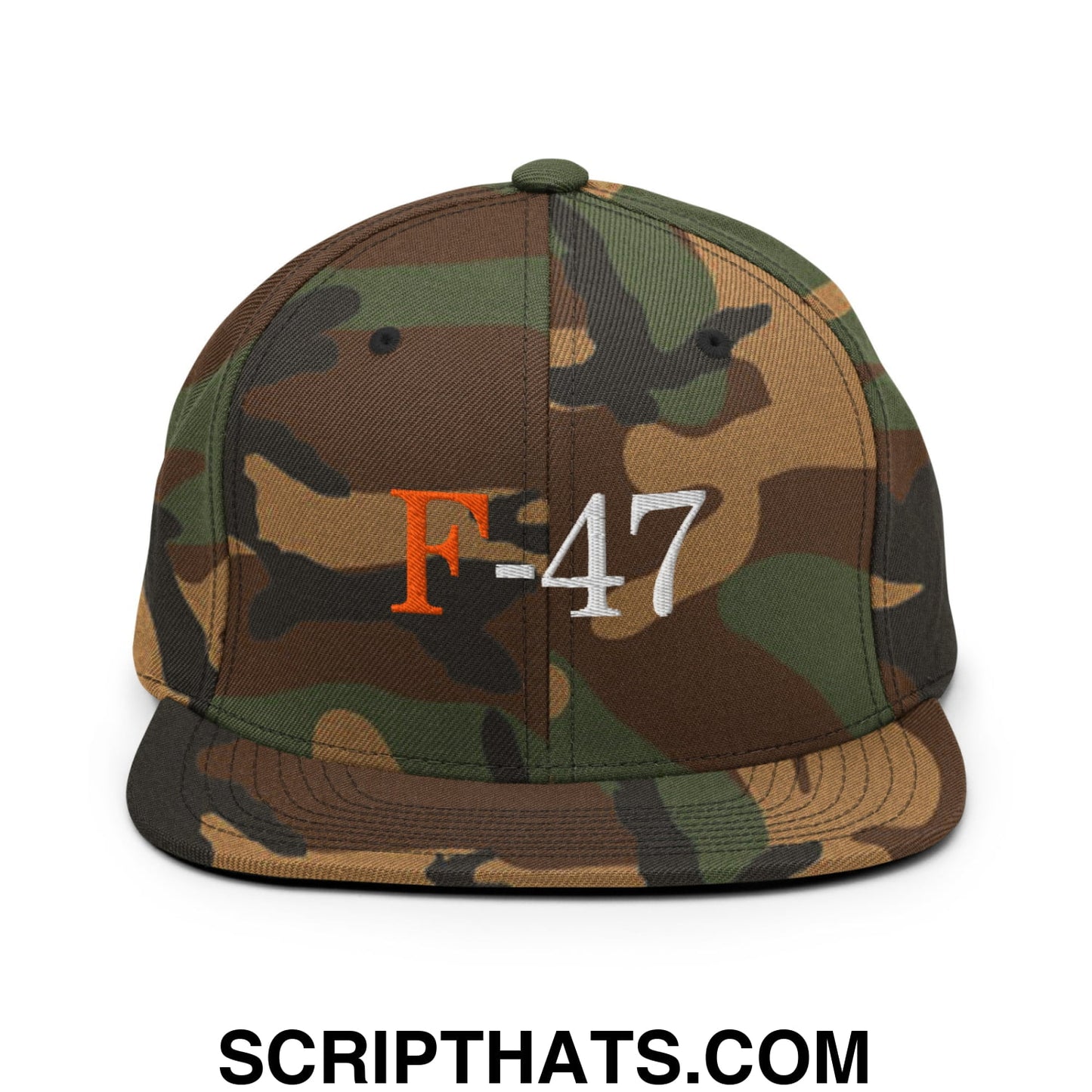 F-47 FDT Embroidered Flat Bill Brim Snapback Hat Green Camo