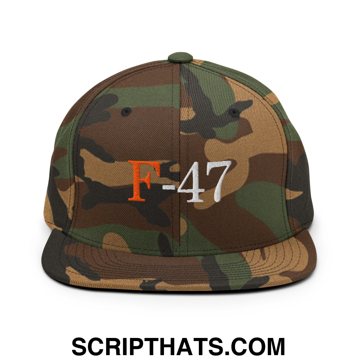 F-47 FDT Embroidered Flat Bill Brim Snapback Hat Green Camo