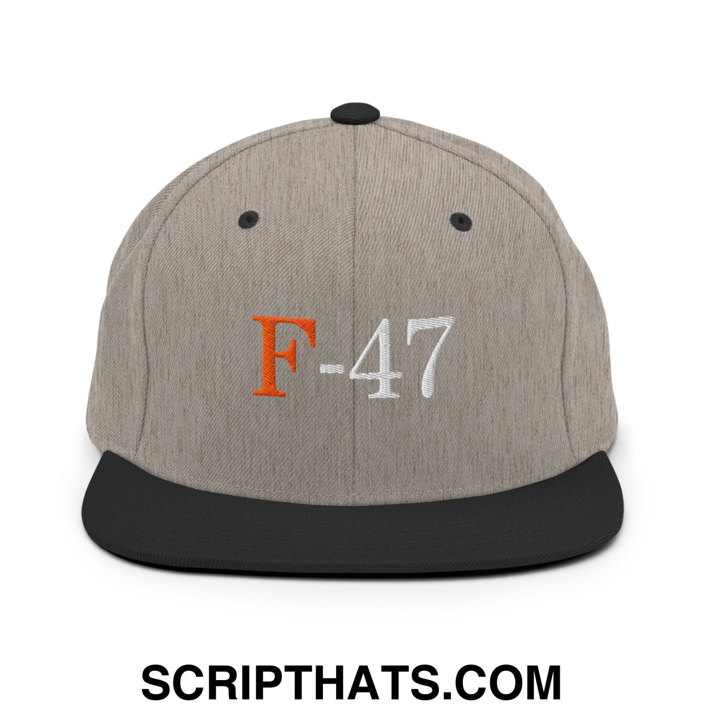 F-47 FDT Embroidered Flat Bill Brim Snapback Hat Heather Black