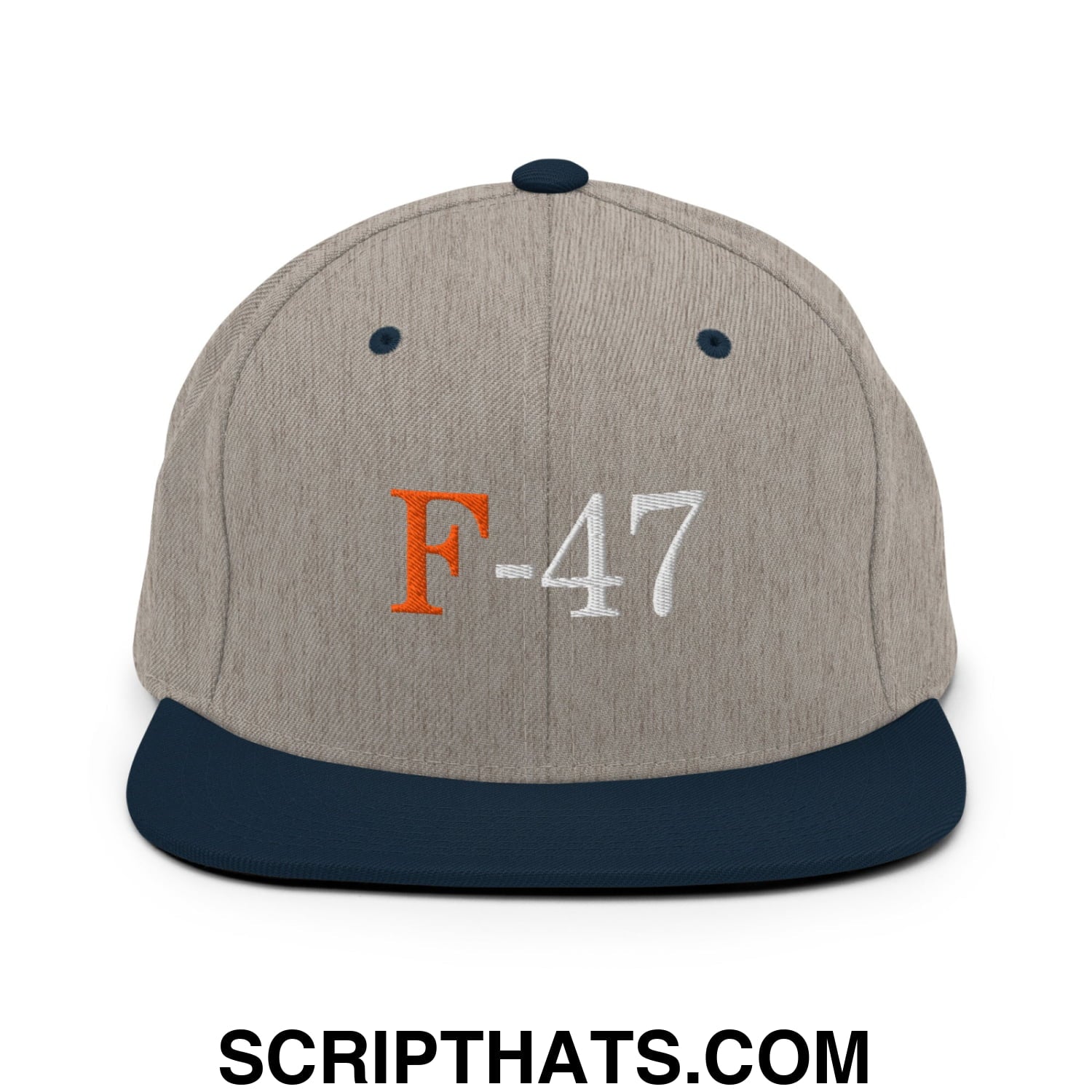 F-47 FDT Embroidered Flat Bill Brim Snapback Hat Heather Grey Navy