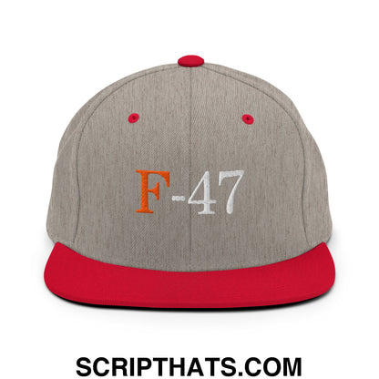 F-47 FDT Embroidered Flat Bill Brim Snapback Hat Heather Grey Red