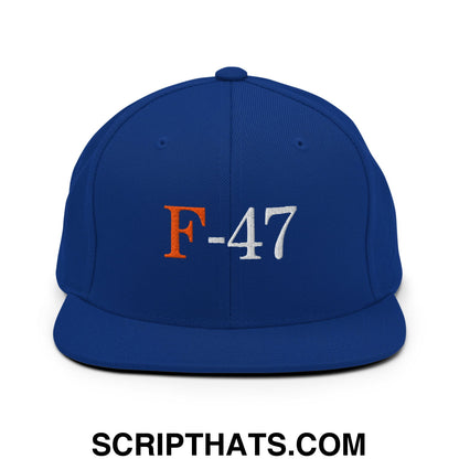 F-47 FDT Embroidered Flat Bill Brim Snapback Hat Royal Blue