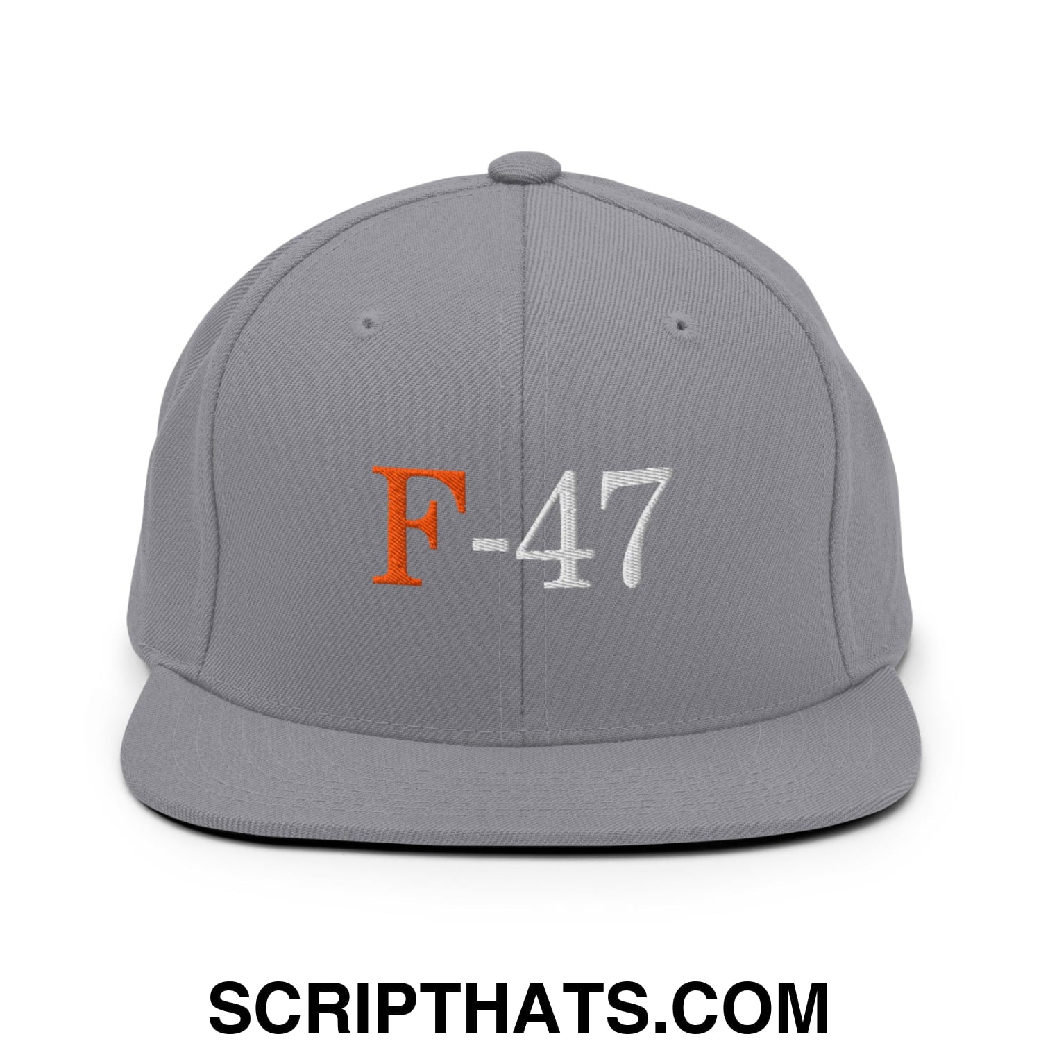 F-47 FDT Embroidered Flat Bill Brim Snapback Hat Silver