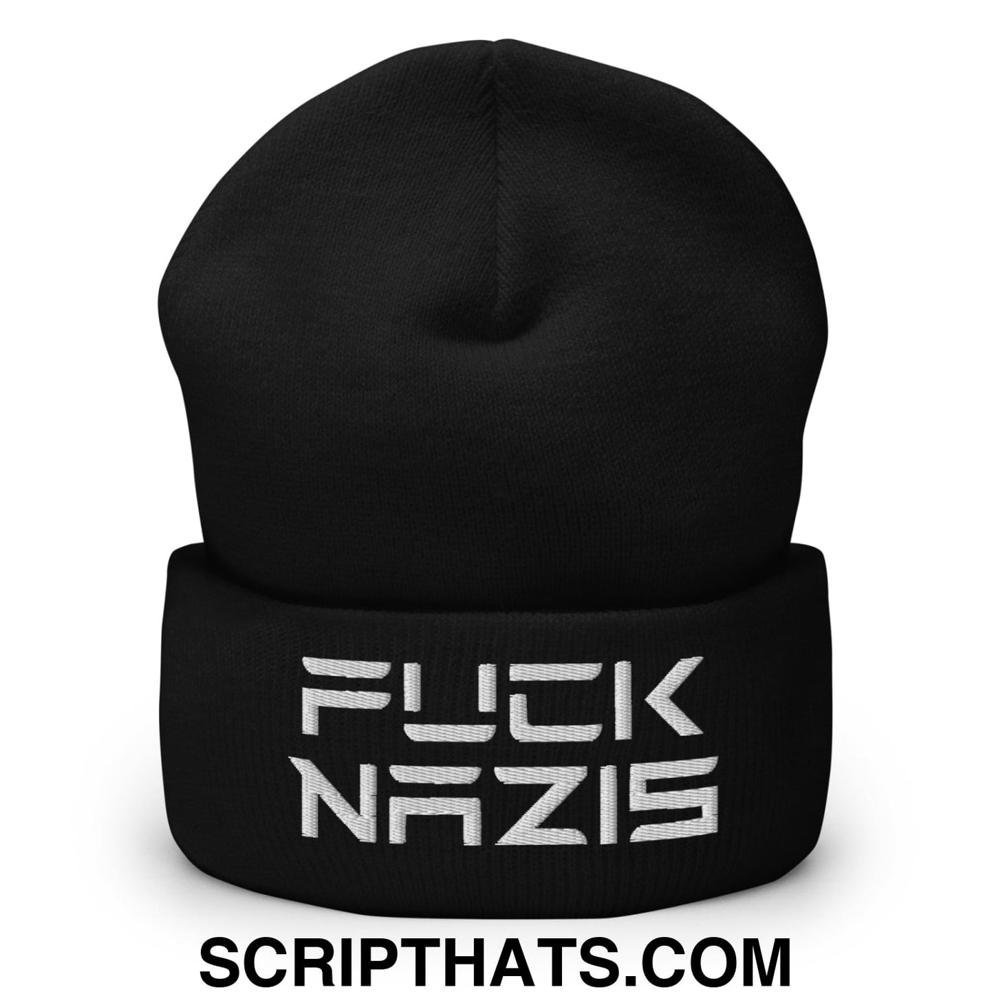 F*ck Nazis Elon Musk Embroidered Cuffed Knit Beanie Black