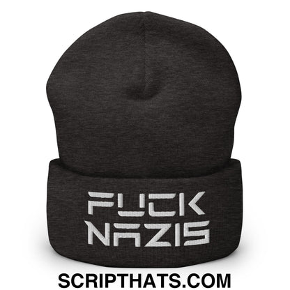 F*ck Nazis Elon Musk Embroidered Cuffed Knit Beanie Dark Grey