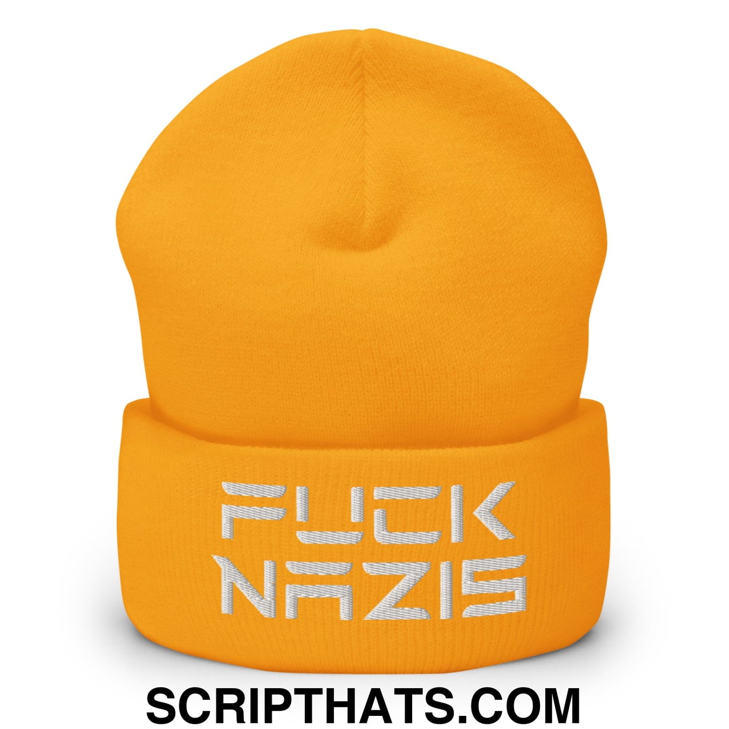 F*ck Nazis Elon Musk Embroidered Cuffed Knit Beanie Gold