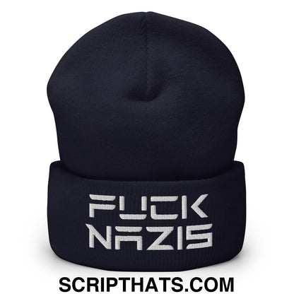 F*ck Nazis Elon Musk Embroidered Cuffed Knit Beanie Navy